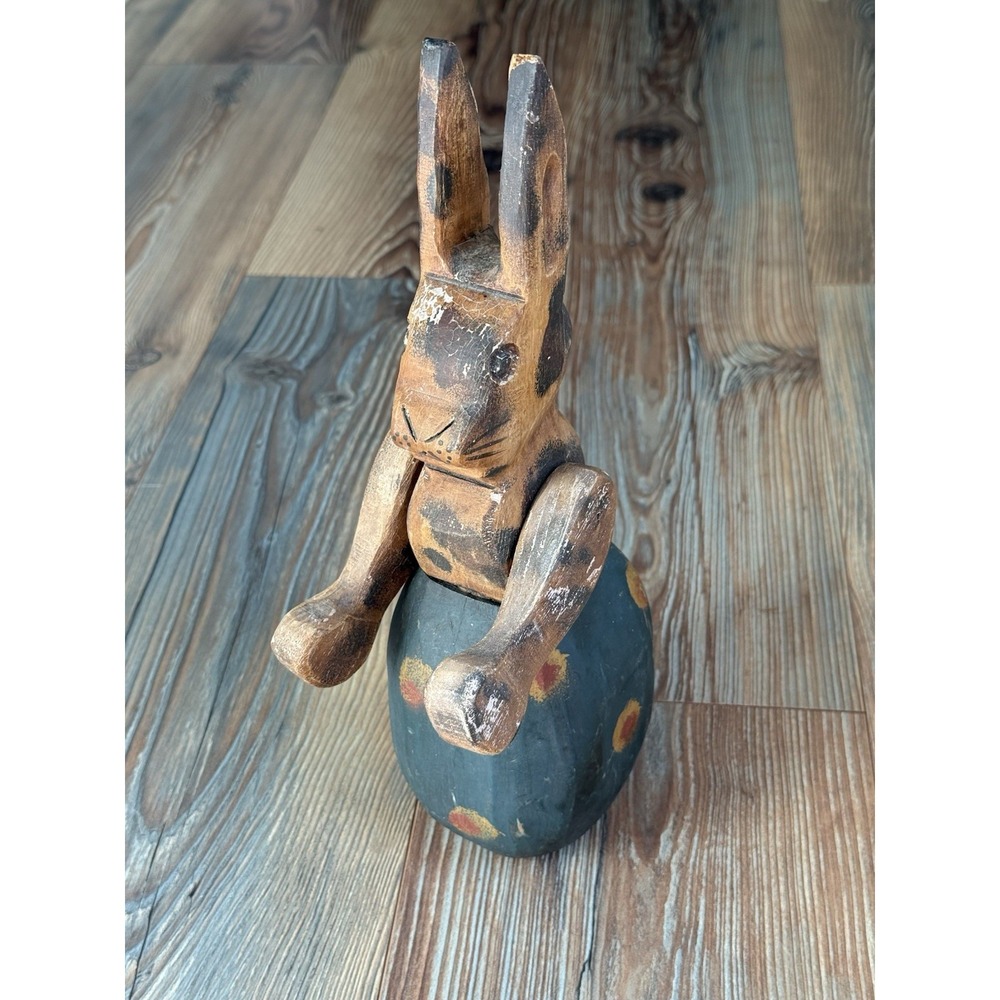Vintage Wood folk art rabbit, movable arms and legs 13"